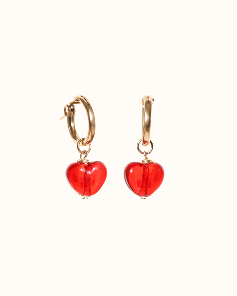 Mini Red Love Heart Earrings