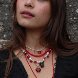 Pearly Red Heart Necklace