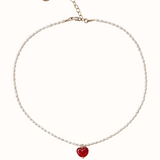 Pearly Red Heart Necklace