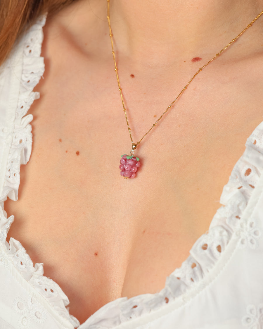 Pink Raspberry Charm Necklace