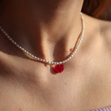 Pearly Red Love Heart Necklace