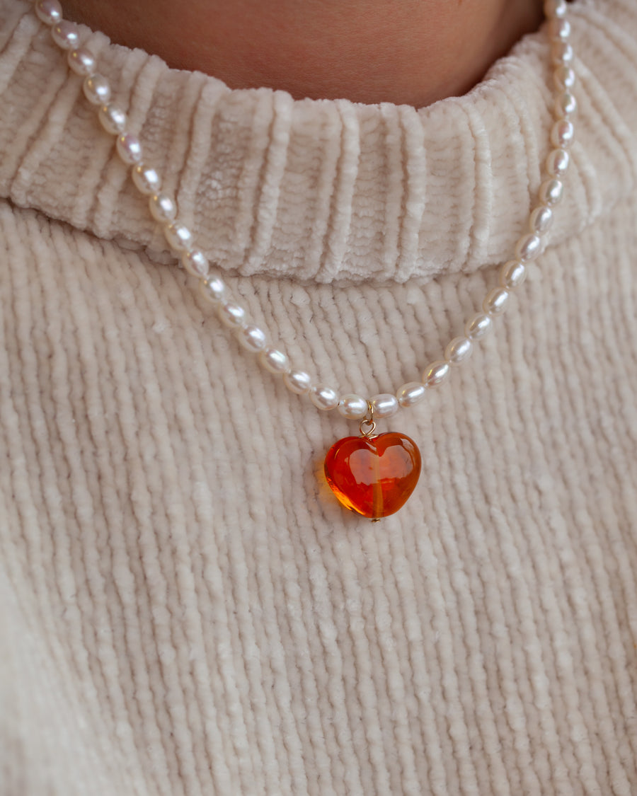 Pearly Autumn Heart Necklace
